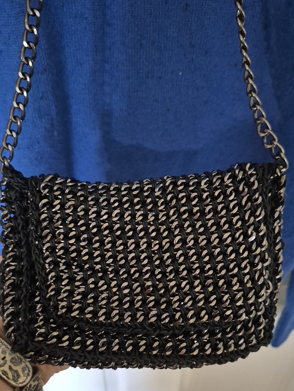 Black Chainmail Metallic Woven Crossbody Bag / Y2K Shoulder Purse